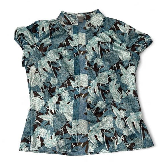 Ann Taylor Tops - Ann Taylor Teal and Black Floral Button Down Shirt